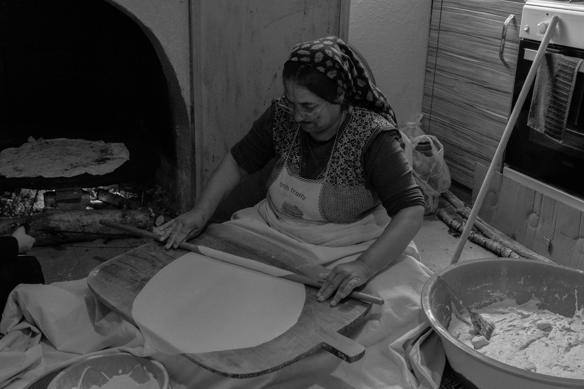 traditional turkish flatbread making indoors